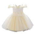 thumbnail image 1 of Generic Pageant Dresses for Girls Kid Toddler Baby Girl Spring Summer Bow Tie Tulle Ruffle Bubble Sleeve Princess Dress for Fashion Casual Birthday Holiday Party Gowns(12-18 Months,Beige), 1 of 9