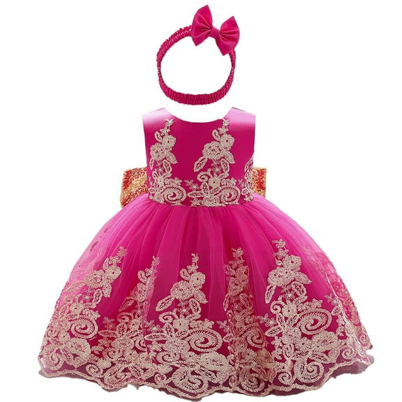 Generic Pageant Dresses for Toddler Girls Baby Bow Tie Puffy Lace Princess Wedding Gown Dresses for Party Evening Formal Dance Gowns (5 Years,Hot Pink)