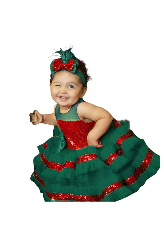 Pageant Dresses for Toddler Girls Kids Bowknot Tulle Pageant Gown Christmas Xmas Party Princess Wedding Dress for Evening Formal Dance Gowns(12-18 Months,Green)