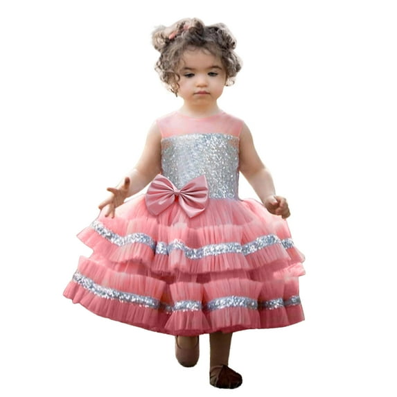 Generic Kids Xmas Tulle Dress Children Festive Princess Dress Kids Girls Paillette Bowknot Tulle Pageant Gown Christmas Xmas Party Princess Wedding Dress Children Santa Claus Dress