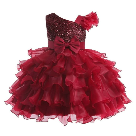 Generic Pageant Dresses for Girls Sequins Bow Cake Puffy Dinner Performance Gown Wedding Dress for Party Evening Formal Dance Gowns (8-9 Years,Red)