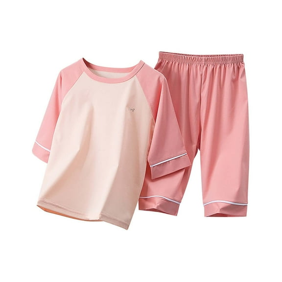 Generic Pajamas Set for Family Children's Solid Color Quarter Comfortable Sleeve T Shirt   Trousers Summer Fall Daily Casual Home Clothes Toddler Regular Loose Comfortable Durable Pajamas ﻿