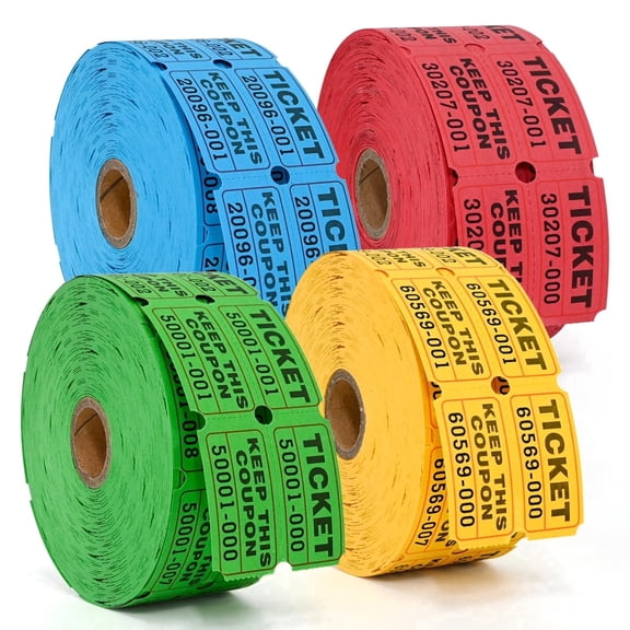 4 Color Roll Style Raffle Tickets, Disposable Paper Event Tickets for Party & Fundraising Activities