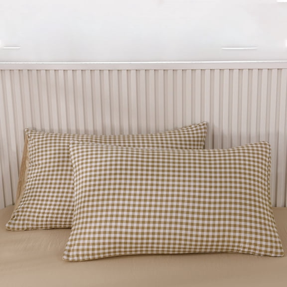 Generic Pillowcases Set, Farmhouse Standard Size Pillowcase, Plaid Pillowcases Set of 2, Grid Checkered Gingham Washed Cotton Pillow Covers with Envelope Closure