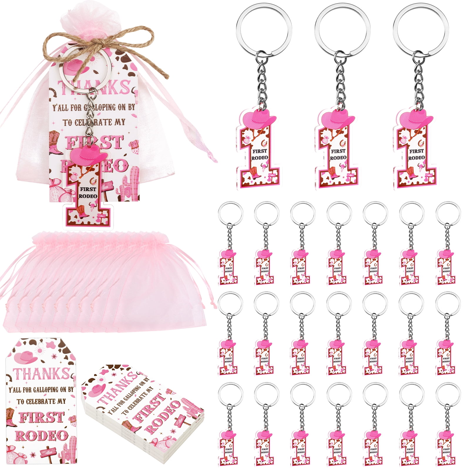 The First Key Chain Generic Pink Cowboy Theme 1 Year Key Chain Set 24 Pack Acrylic ...
