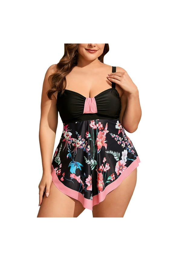 Plus Size Swimsuit for Women Tummy Control Two Piece Bathing Suit with Short Dress Modest Athletic Swimwear
