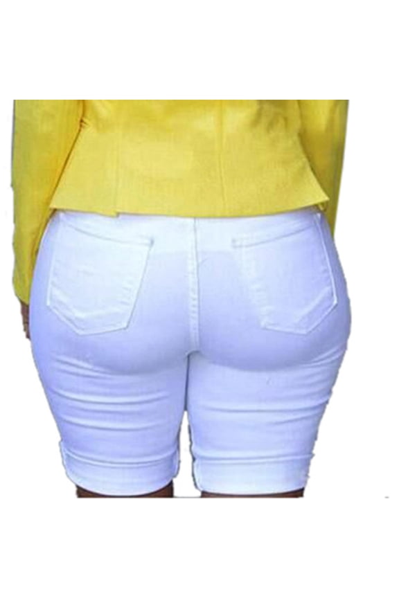 Plus Size Womens High Waist Ripped Hole Washed Distressed Short Jeans