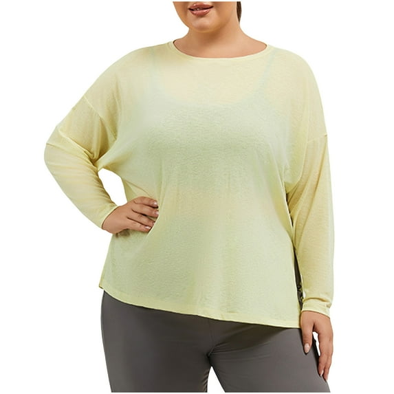 Generic Plus Size Workout Tops for Women Long Sleeve Athletic Shirts Breathable Running Yoga Gym Clothes
