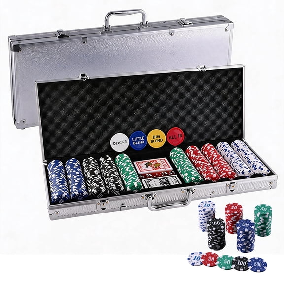 Generic Poker Chips Set Numbered Plastic Casino Style with Aluminum Storage Case 500 Count