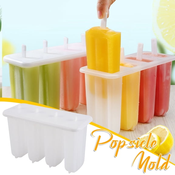 Popsicle Molds (4-Cavity) Reusable Sticks, BPA-Free, Easy Release, Non-Stick Ice Pop Maker for Homemade Frozen Treats, Juice, Yogurt,Ice Cream Sticks and More