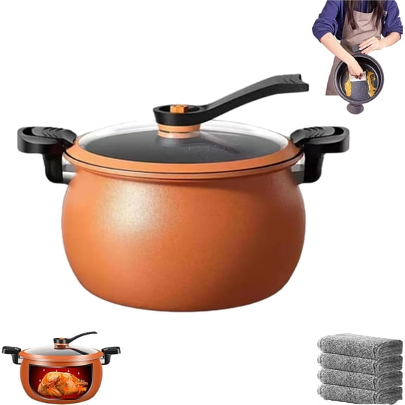 Generic Pressure Cooker, 8QT Non-Stick Micro Pressure Cooker | Family-Size Fast Cooking Pot, Compatible with Gas/Induction/Electric Stovetops, for Soups Stews Family Meals. (Orange)