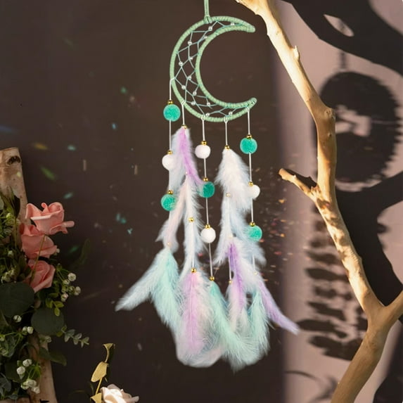 Generic Pretty Jolly Purple Moon Kids Dream Catcher Wall Decor Pompom Feather Baby Dreamcatcher Handmade Children Dream Catcher Home Decor Wall Hanging