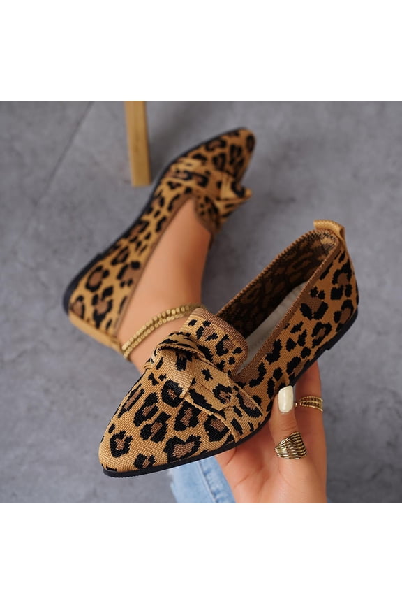 Printed Pointed Toe Flats for Women, Breathable Knit Ballet Shoes with Slip-On Design and Cushioned Insole for Daily Wear