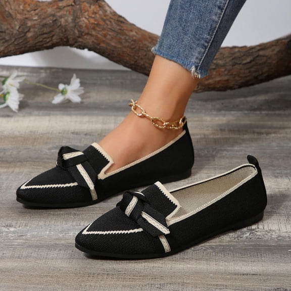 Generic Printed Pointed Toe Flats for Women, Breathable Knit Ballet Shoes with Slip-On Design and Cushioned Insole for Daily Wear