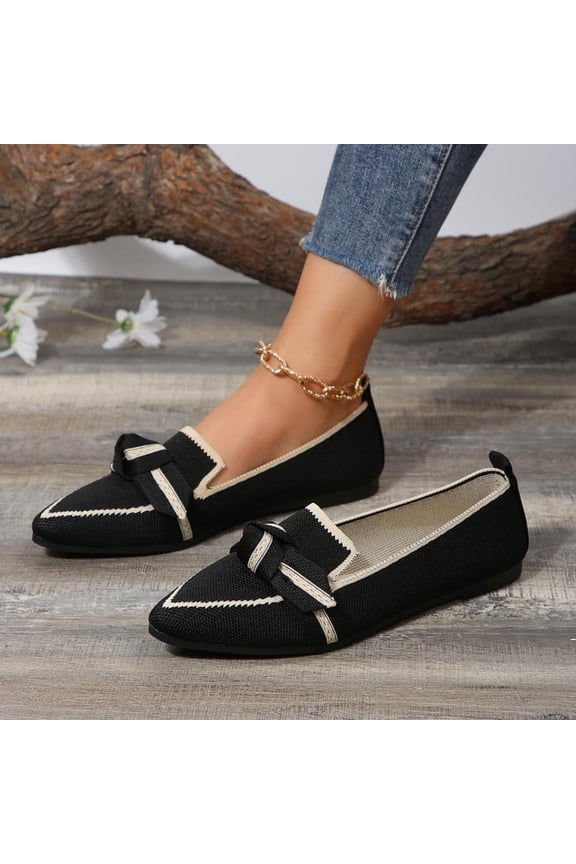 Printed Pointed Toe Flats for Women, Breathable Knit Ballet Shoes with Slip-On Design and Cushioned Insole for Daily Wear