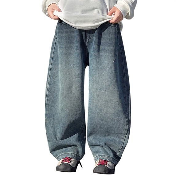 Generic Pull on Jeans for Kids Boys Elastic Waist Barrel Jeans Denim Cargo Joggers/Vintage Y2k Baggy Jogging Pants