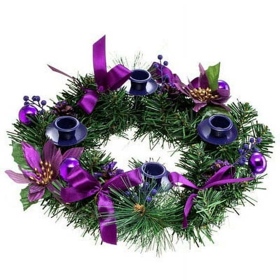 Generic Purple Ribbon Christmas Advent Wreath 13 inch, Purple Advent Candle Holder,Xmas Centerpiece,Church Advent Wreath Candle Holder, Xmas Candles Decorations