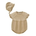 thumbnail image 1 of Generic Quick Drying Sweaters for Children's Baby Knitted Romper Cotton Sleeveless Boy Girl Ruffled Striped Sweater Clothes Bodysuit With Hat Caps Outfits Set (0-3 Months,Khaki), 1 of 8