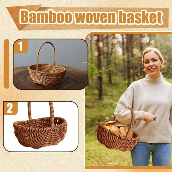 Generic Rattan Basket with Handle Multipurpose Woven Basket Decoration Large Woven Harvest Basket Flower Basket for Picnic Fruit Storage Organizing