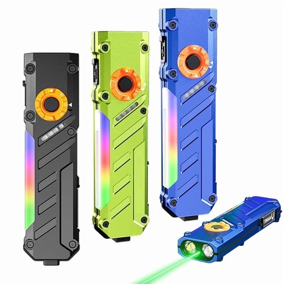 Generic Rechargeable EDC Flashlight with Laser Pointer High Lumens Tactical Handheld Light RGB Side Glow Pocket Light Black 1Pcs