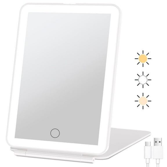 Generic Rechargeable Travel Makeup Mirror with 72 Led Lights, Portable Lighted Beauty Mirror, 3 Color Lighting, Dimmable Touch Screen, Tabletop LED Folding Cosmetic Vanity Mirror