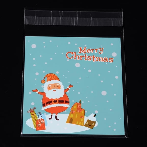 Generic Rectangle OPP Cellophane Bags for Christmas Santa Claus Pattern Turquoise Self Seal Bags 14x9.9cm 95pcs