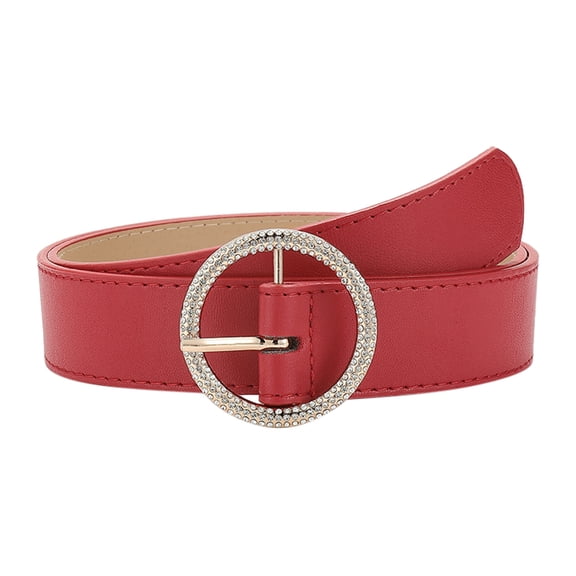Generic Retro Chic Pin Buckle Belt Retro-Style Pin Buckle Belt Women Belt Fashion Inlaid Rhinestone Round Buckle Vintage Dress Belt