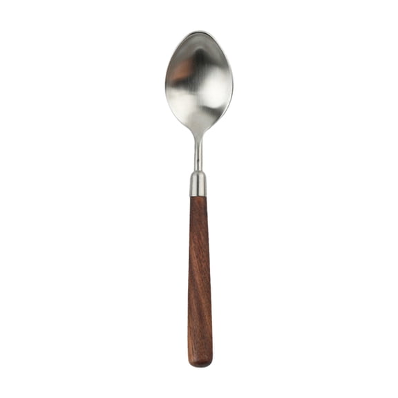 Generic Retro Wooden Handle Spoon,Stainless Steel Serving Tablespoons,Wooden Dinner Spoon,Silver Silverware With Brown Handle