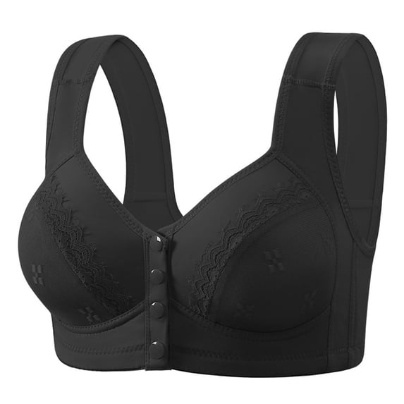 Generic Ribbed Bras for Women Front Closure No Underwire Comfort Senior Wireless Snap Closing Bra
