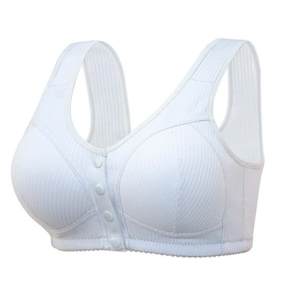 Generic Ribbed Bras for Women Front Closure No Underwire Comfort Senior Wireless Snap Closing Bra