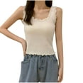 thumbnail image 1 of Generic Ribbed Knit Tank Tops for Women Square Neck Lace Trim Cute Sleeveless Crop Top Summer Sweet Ladies Beachwear, 1 of 2