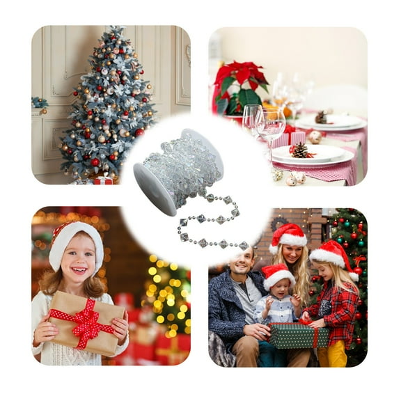 Generic Roll Christmas Decorative Hanging Ornaments, Clear Iridescent Crystal Garland Beads, Sparkling Plastic Bead Chain for Xmas Tree Centerpieces & Party Supplies