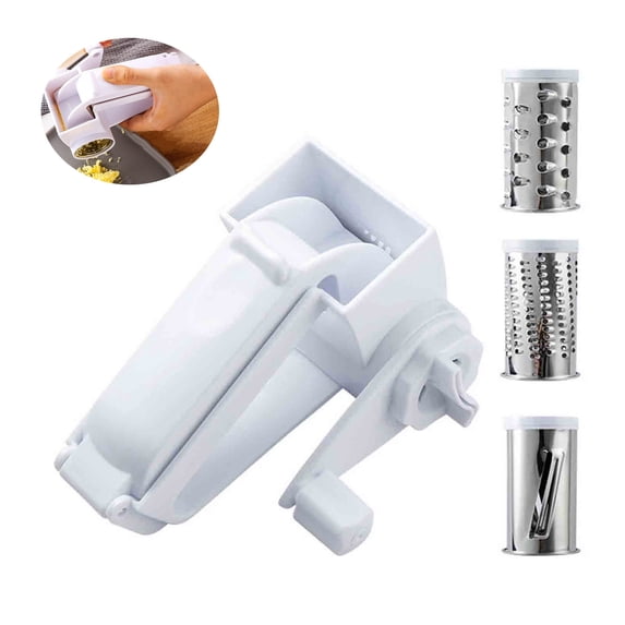 Generic Rotary Cheese Grater with 3 Stainless Steel Drums for Hard Cheese, Parmesan,Nuts, Chocolate White