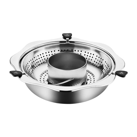 Generic Rotating Hotpot Pot, Divided Hot Pot, Boat Basin Hot Pot, Rotating Base Lifting Drainage Basket for Induction Cooktop Party Home