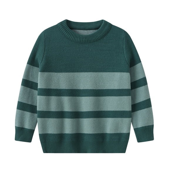 Generic Round Neck British Thick Stripes Outside The Inner Fashion Loose Sweater Tops for Toddler Boys Girls Comfortable Autumn Winter Clothes for Holiday Christmas Party（12-13 Years Green）