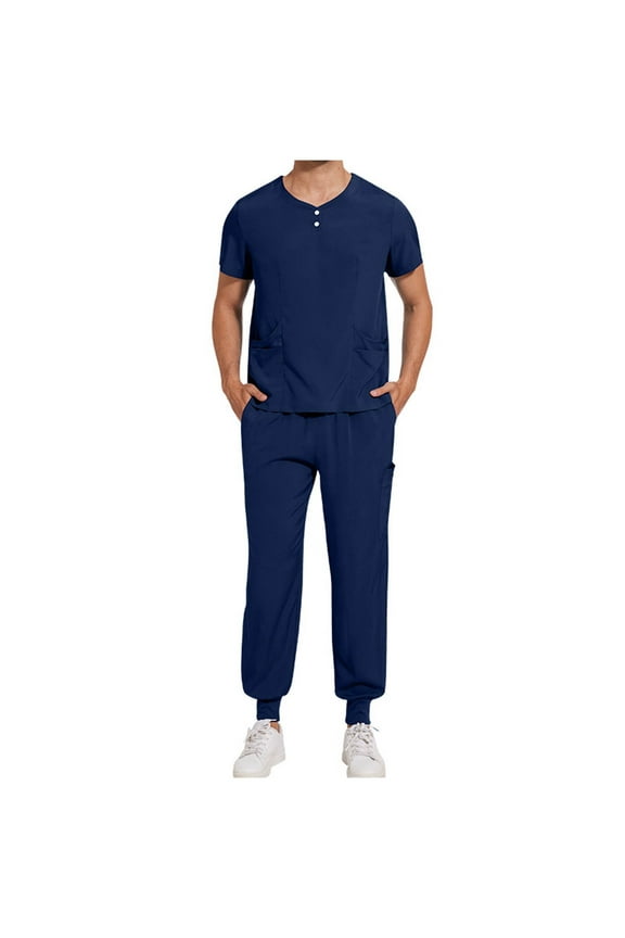 Scrubs Set for Men — Classic V-Neck Stretch Top & Straight Pants Yoga Waistband, Anti-Wrinkle