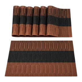 Generic Set of 6 Placemats, Heat-Resistant Vinyl Woven Placemats, Anti-Skid Washable PVC Table Mats for Kitchen Dining Party Holiday, Brown