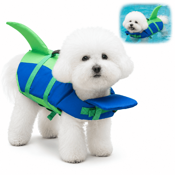 Generic Shark Life Jacket for Dogs, Adjustable Dog Floatation Vest with Front Chin Support, Rescue Handle, Reflective Design for Swimming Pool Beach Boating