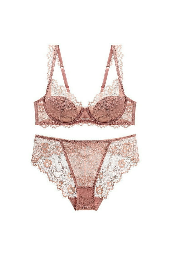 Sheer Lace See Through Bras for Women Sexy Transparent Unlined Underwire Bra and Panty Set