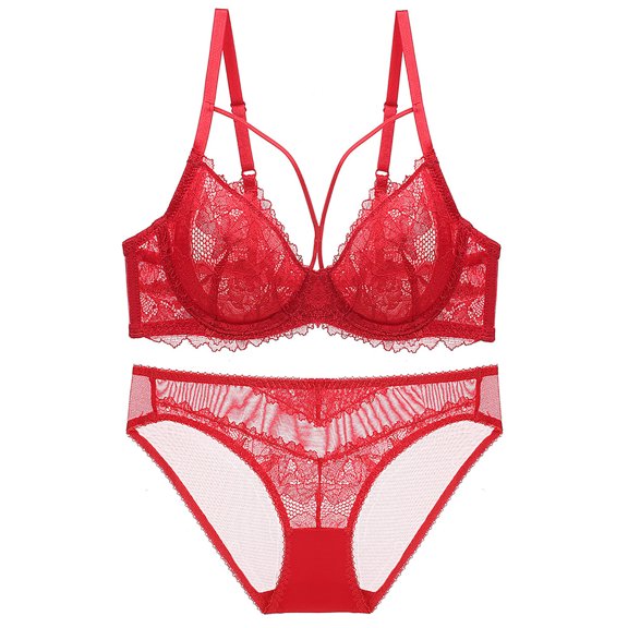 Generic Sheer Lace See Through Bras for Women Sexy Transparent Unlined Underwire Bra and Panty Set