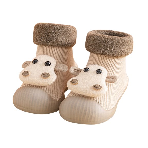 Generic Shoes for Kids Boys Toddler Baby Boy Girls First Walkers Thickened Warm Cute Cartoon Animals Antislip Socks Shoes Sneaker Breathable Walking Shoe(6-12 Months,Beige)