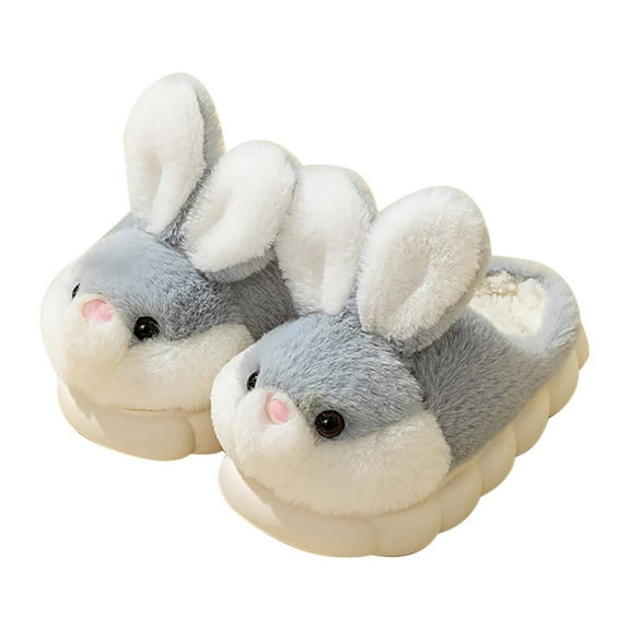 Generic Slip on Furry Plush Flat Home Winter Round Toe Keep Warm Cute Rabbit Slippers Shoes for Toddler Boys Girls Comfortable Autumn Winter Clothes for Holiday Christmas Party（2.5-3 Years Gray）