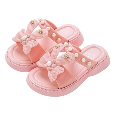 Generic Slippers For Toddler Girls Summer New Lightweight Soft Bottom Breathable Bow Tie Pearlr Girls Fashion Beach Slipper Indoor Outdoor Slip On House Shoes ﻿(4.5-5 Years,Pink)
