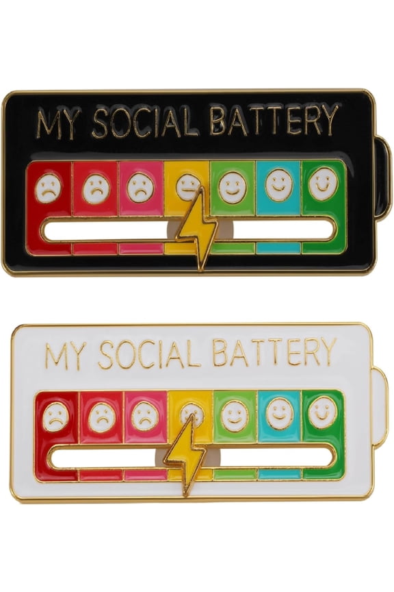 Generic Social Battery Slider Pin 2Pcs Interactive Enamel Mood Brooch Funny Emotional Design Aesthetic Accessory for Backpacks Jackets Bags Clothing