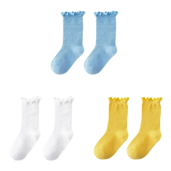 Generic Sock for Kids Girls Spring and Summer Mid Thigh Socks Solid Color Mesh Breathable Combed Cotton Ruffle Cute Socks for Cute Casual Soft Comfortable(3-5 Years)