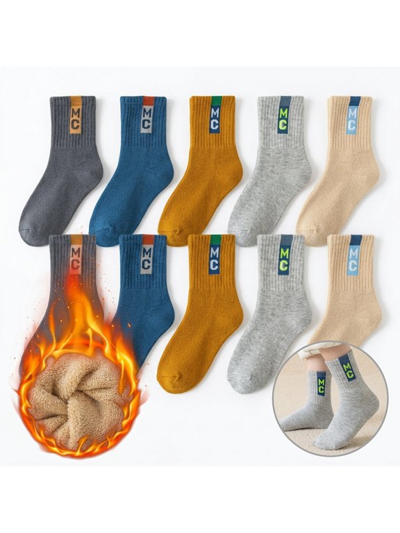 Generic Solid Color Block Letter Patch Thick Terry Cushion Crew Socks, 10-Pair Pack