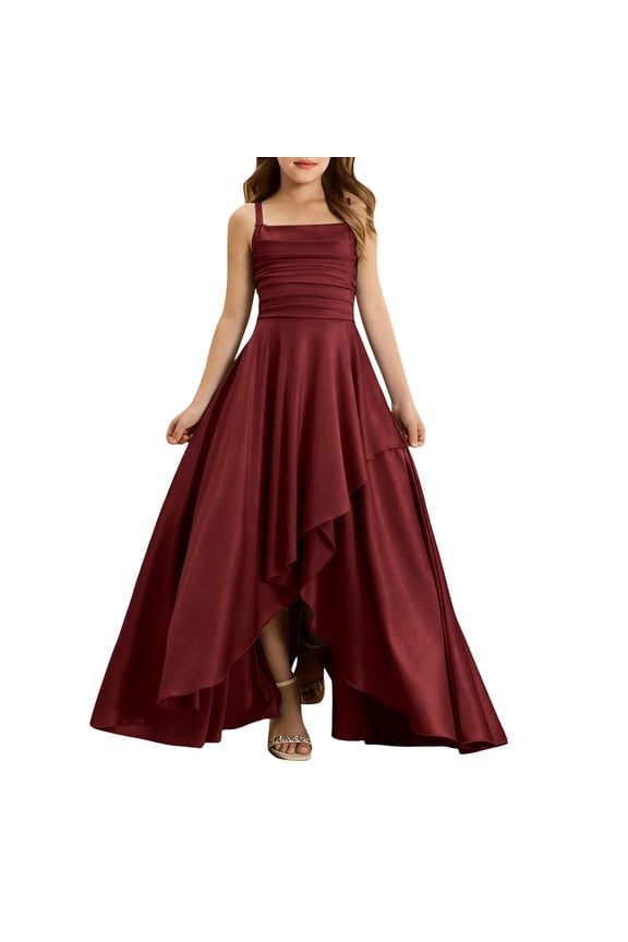 Spaghetti Strap Junior Bridesmaid Dresses Silk Satin Flower Girl Dress for Teen Girls Wedding A Line Dress Special Occasions