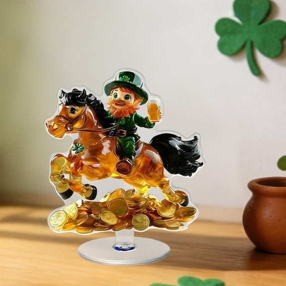 Generic St Patricks Day Decorations 2D Lucky Acrylic Leprechaun Figurine for Desk, Shelf, and Home Holiday Decor