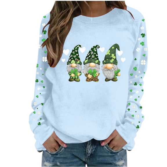Generic St. Patricks Day Shirts for Women Cute Shamrock Print Long Sleeve Crewneck Tops Causal Funny Tunic Top