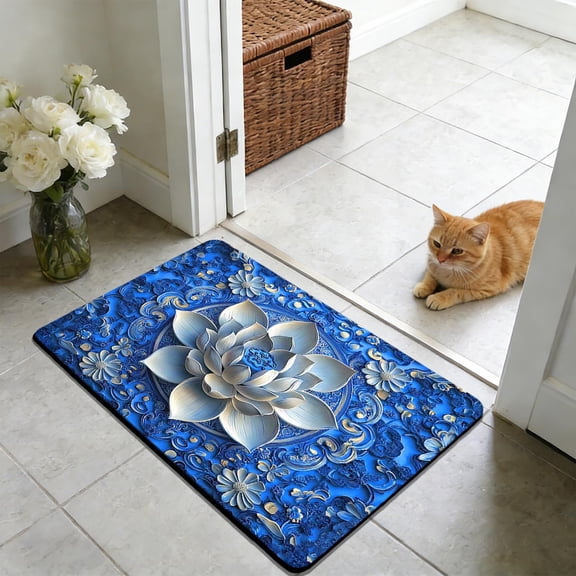 Generic Stained Glass-Style Lotus Flower Door Mats,Non-Slip Doormat for Outside Indoor Entry Farmhouse Home Rugs